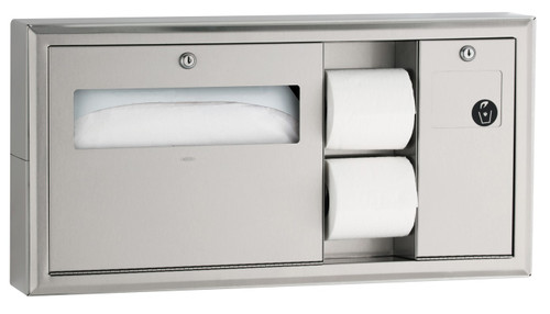 Bobrick B-30929 - ClassicSeries Surface Mounted Toilet Tissue and Seat-Cover Dispenser with Waste Disposal - Right