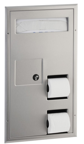 Bobrick B-35715 - ClassicSeries Partition-Mounted Seat-Cover Dispenser Sanitary Napkin Disposal and Toilet Tissue Dispenser