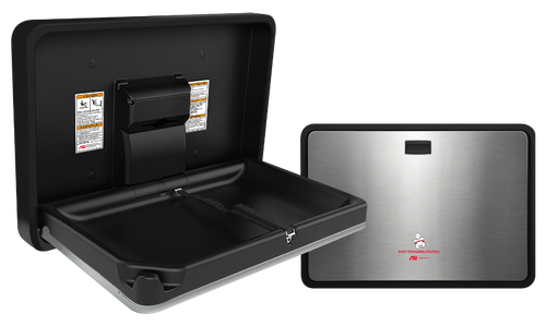 ASI 9024-41 - Surface Mounted Black Plastic with Stainless Steel Door Horizontal Baby Changing Station