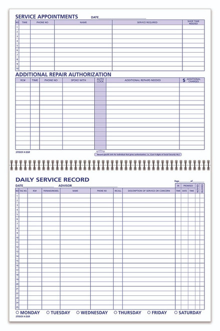 Daily Service Record Book                                   