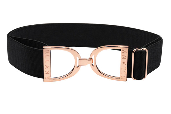 Ellany™ Elastic Belt 1.5" Black with Rose Gold Stirrup CORE Collection