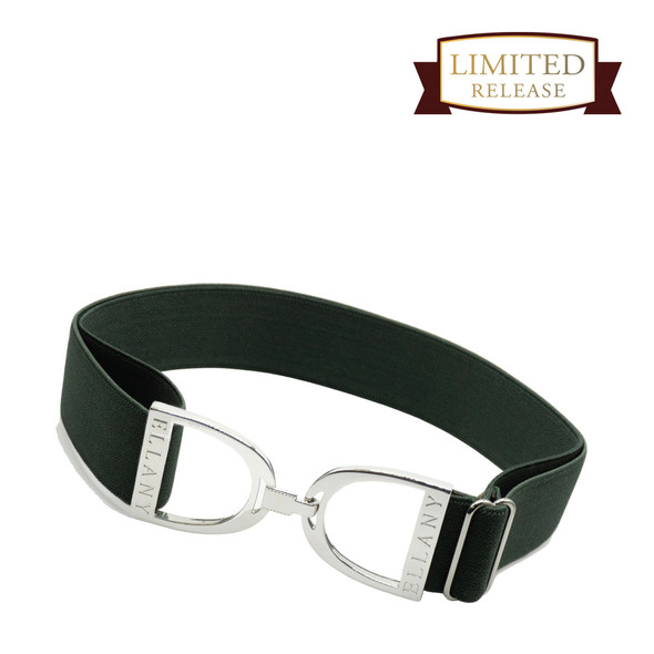 Ellany™ Elastic Belt 1.5" Hunter Green with Silver Stirrup