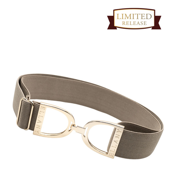 Ellany™ Elastic Belt 1.5" Taupe with Gold Stirrup