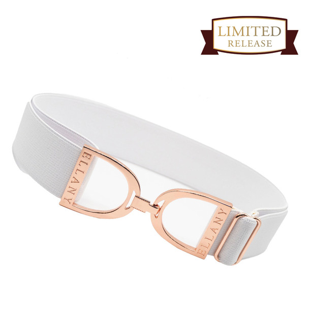 Ellany™ Elastic Belt 1.5" White with Rose Gold Stirrup