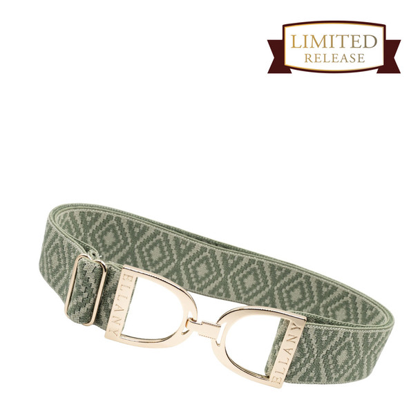 Ellany™ Elastic Belt 1.5" Sage Ornata with Gold Stirrup