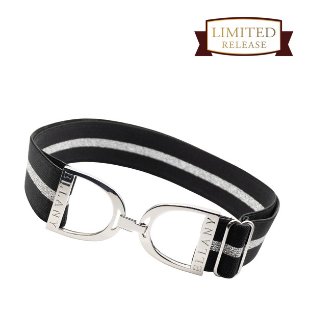 Ellany™ Elastic Belt 1.5" Black & Silver with Silver Stirrup