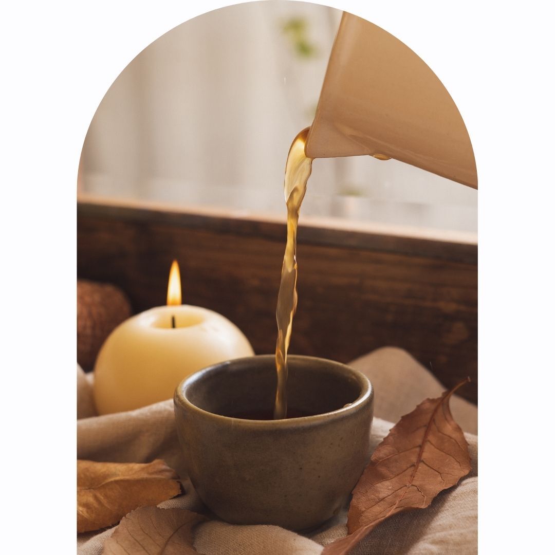 hot organic black tea poured into a cup