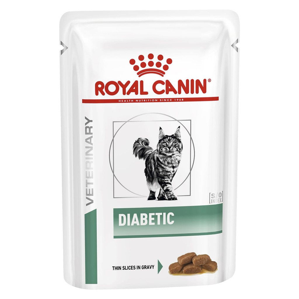 Royal Canin Veterinary Diet Feline Diabetic Wet food, thin slices in gravy, 85g pack.