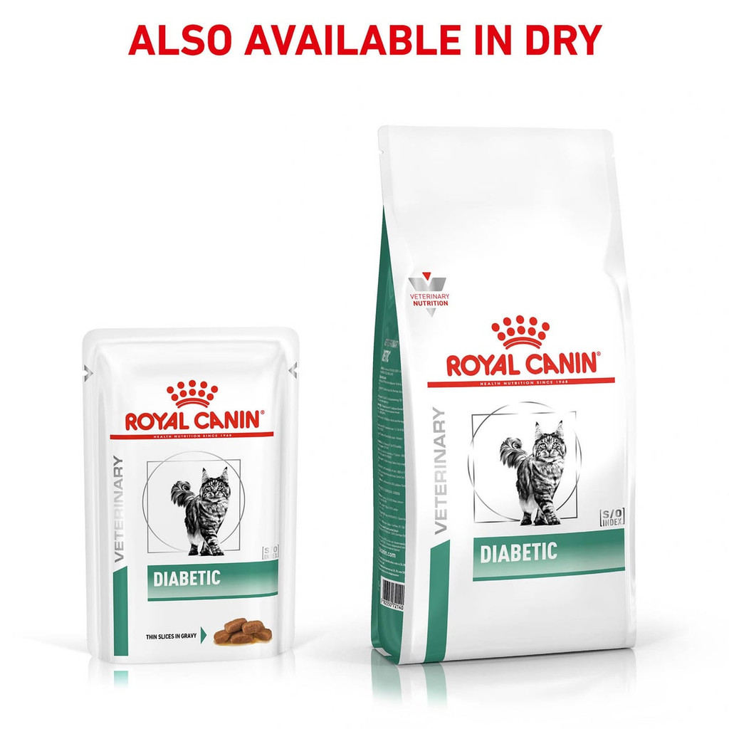 Royal Canin Veterinary Diet Diabetic Wet Cat Food, 85g pouch, ideal for feline diabetes management.