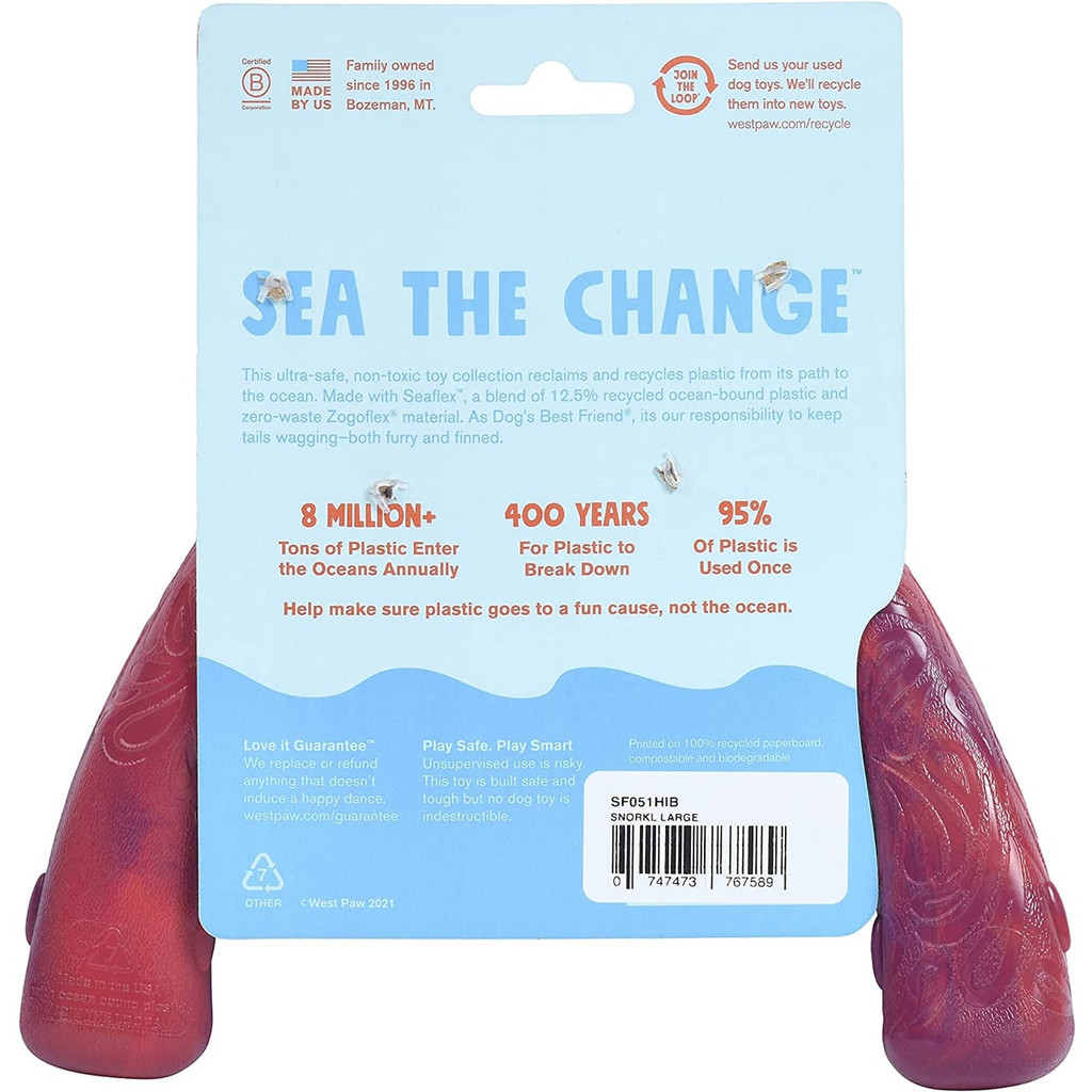 West Paw Seaflex Tug Dog Toy in Snorkl Hibiscus; eco-friendly, durable, perfect for pet playtime.