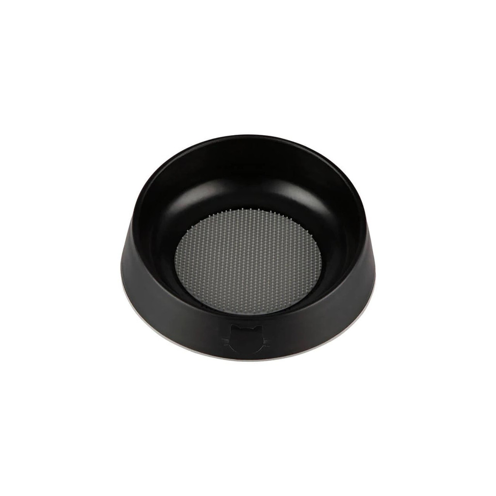 LickiMat Oh Bowl in black, designed for cat oral hygiene with textured surface.