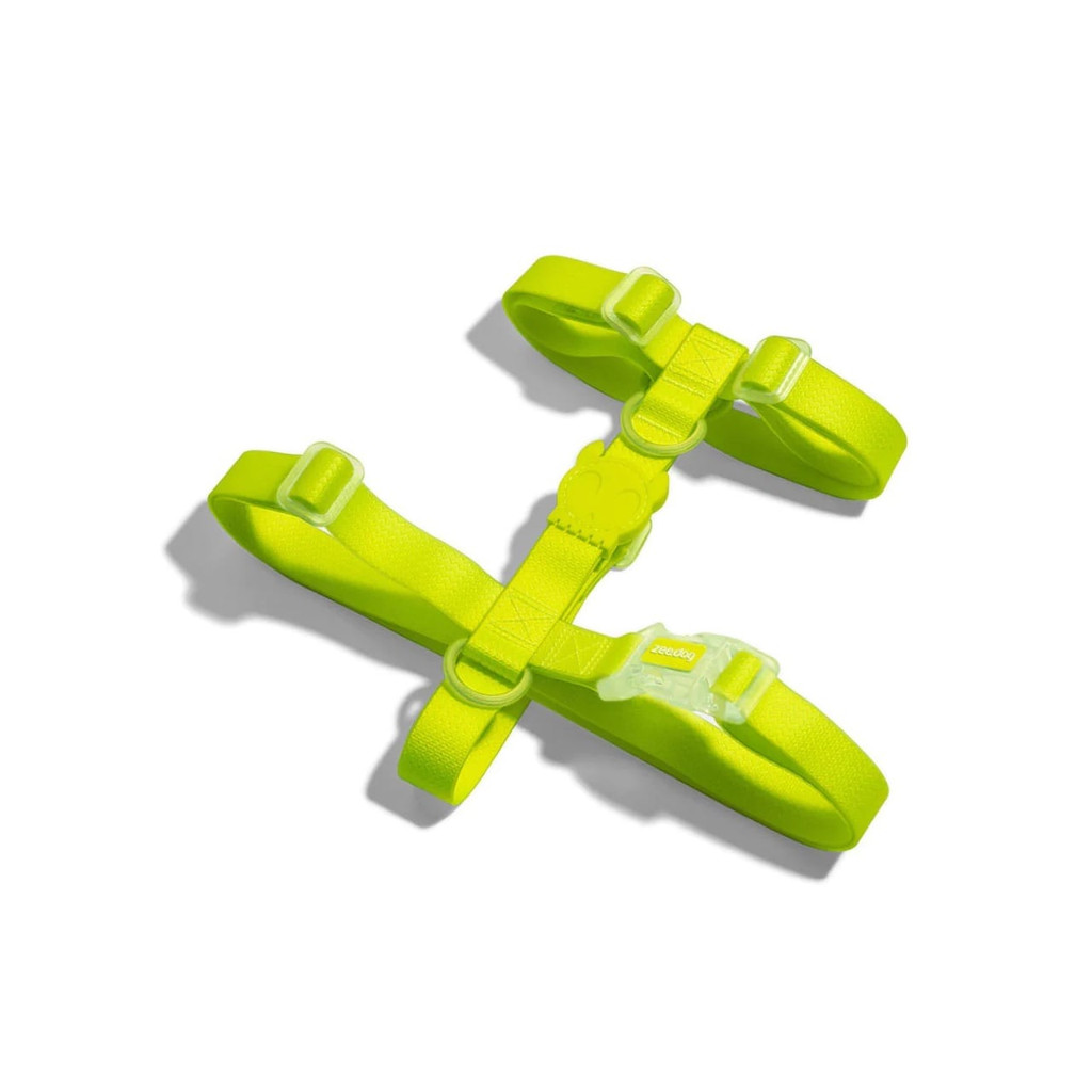 Zee.Dog Neopro Lime H-Harness in bright lime green for comfortable dog walking.