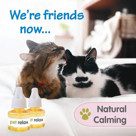 Pet Relax Natural Distract & Relax Diffuser Refill 40ml 2-pack for calming cats and dogs.