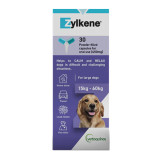 Zylkene Calming Supplement for dogs 15-60kg, 30 capsules, supports relaxation in stressful situations.