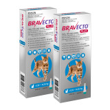 Bravecto PLUS Spot On for Cats 2.8-6.25 kg, blue packaging, two doses for flea and worm treatment.