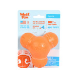 West Paw Tux Large dog toy in vibrant orange, durable, BPA-free, and treat-hiding design.