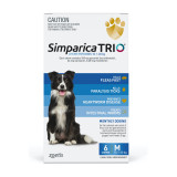 Simparica TRIO for dogs 10.1-20 kg, 6 blue chews for flea and tick prevention.