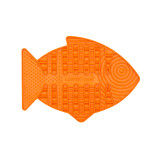 LickiMat Casper orange slow feeding mat for cats shaped like a fish, promoting healthy eating.