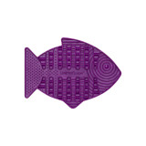 LickiMat Casper purple fish-shaped slow feeding mat for cats, promotes healthy eating habits.