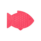 LickiMat Felix, pink fish-shaped slow feeding mat for cats, promotes healthy eating habits.
