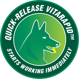VitaRapid Oral Care Daily Treats for Dogs packaging featuring quick-release benefits and green design.