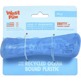 West Paw Seaflex Drifty Small fetch dog toy in blue, made from recycled ocean plastic.