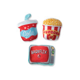 Fringe Studio Plush Squeaker Dog Toy - Barkflix set includes cola, popcorn, and TV toys.