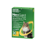 NexGard Spectra for Cats 2.5-7.5 kg, yellow packaging, 6 pack, effective flea and tick treatment.