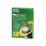 NexGard Spectra for Cats 2.5-7.5 kg, yellow box with three spot-on treatments for pet health.
