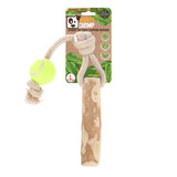 FurKidz Mighty Chomp coffee wood rope toy with tennis ball, designed for durable dog play.