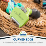 FURminator Short Hair Deshedding Tool for small dogs in green, featuring a curved edge design.