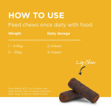 PAW Complete Calm Chews for Cats 75g, daily dosage instructions and packaging displayed.