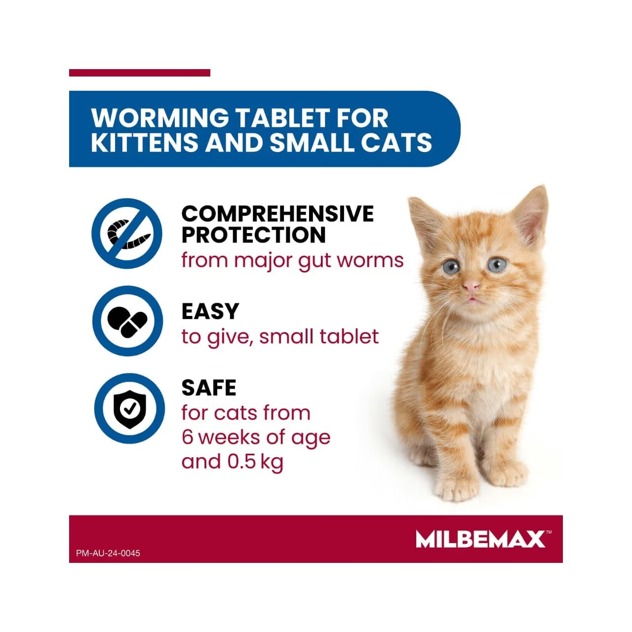 Milbemax Allwormer for cats, 2 tablets, safe, easy to administer, protects against gut worms.