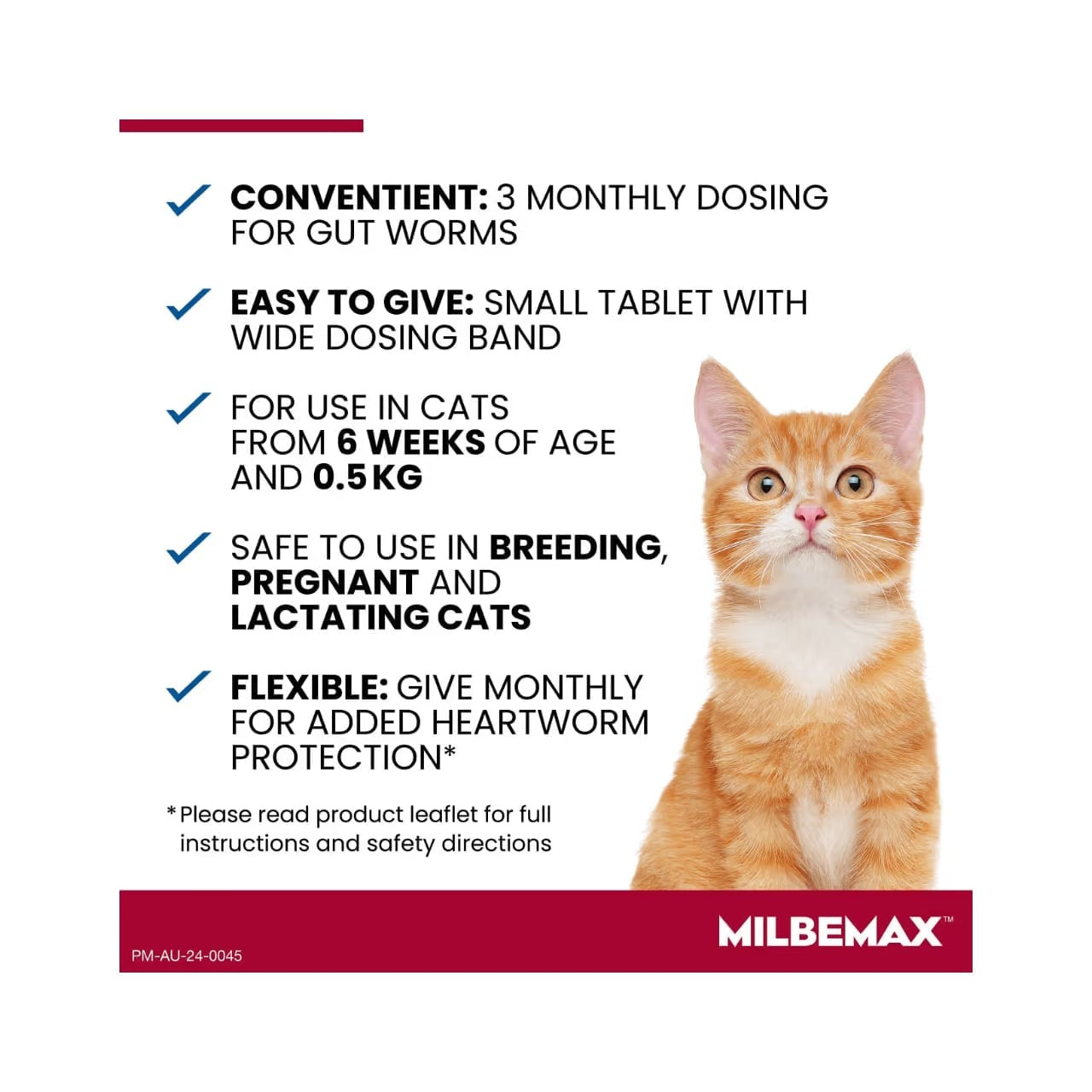 Milbemax Allwormer for Cats, 2 tablets, suitable for 0.5 - 2kg cats, easy dosing.
