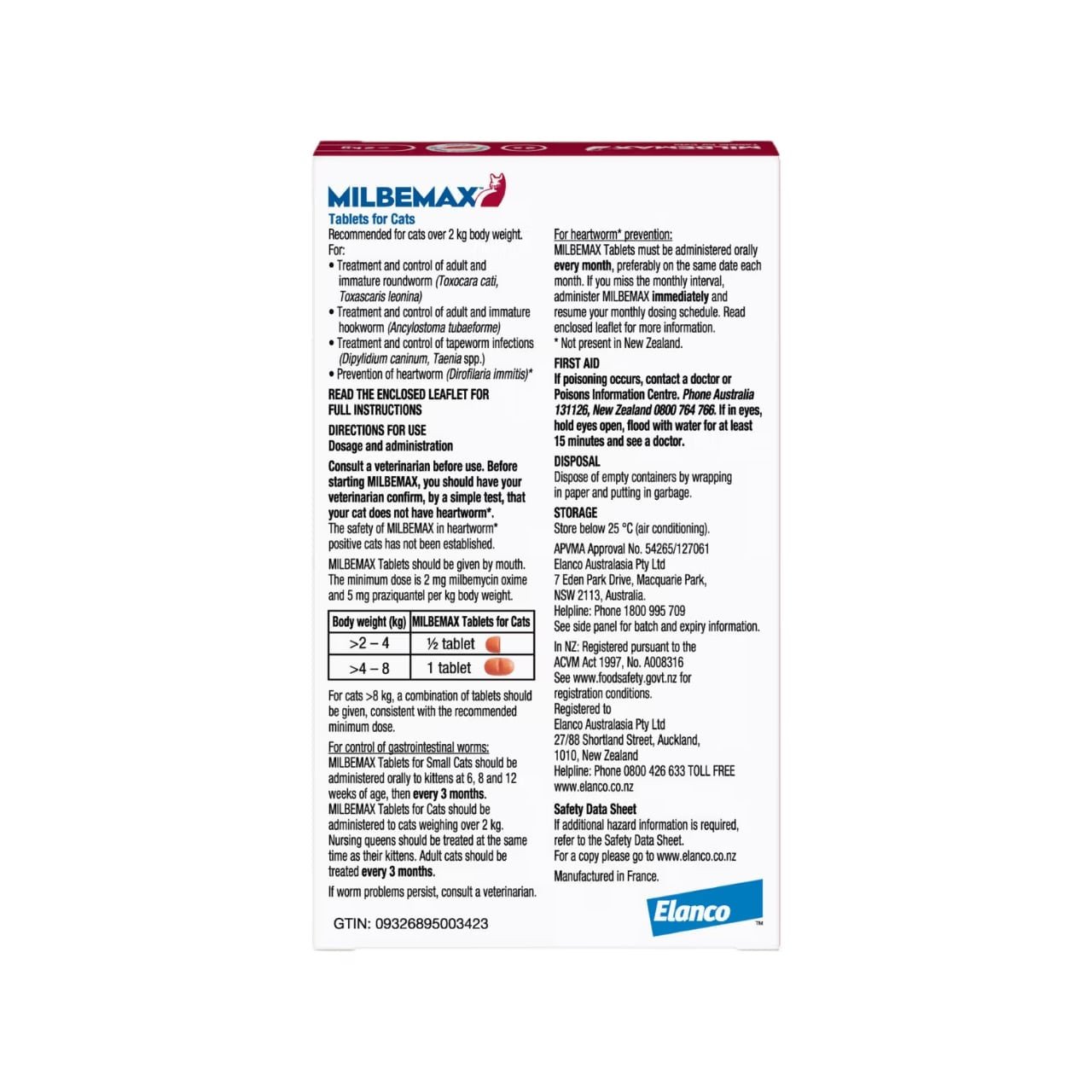 Milbemax Allwormer for cats over 2kg, includes 2 tablets for effective parasite treatment.