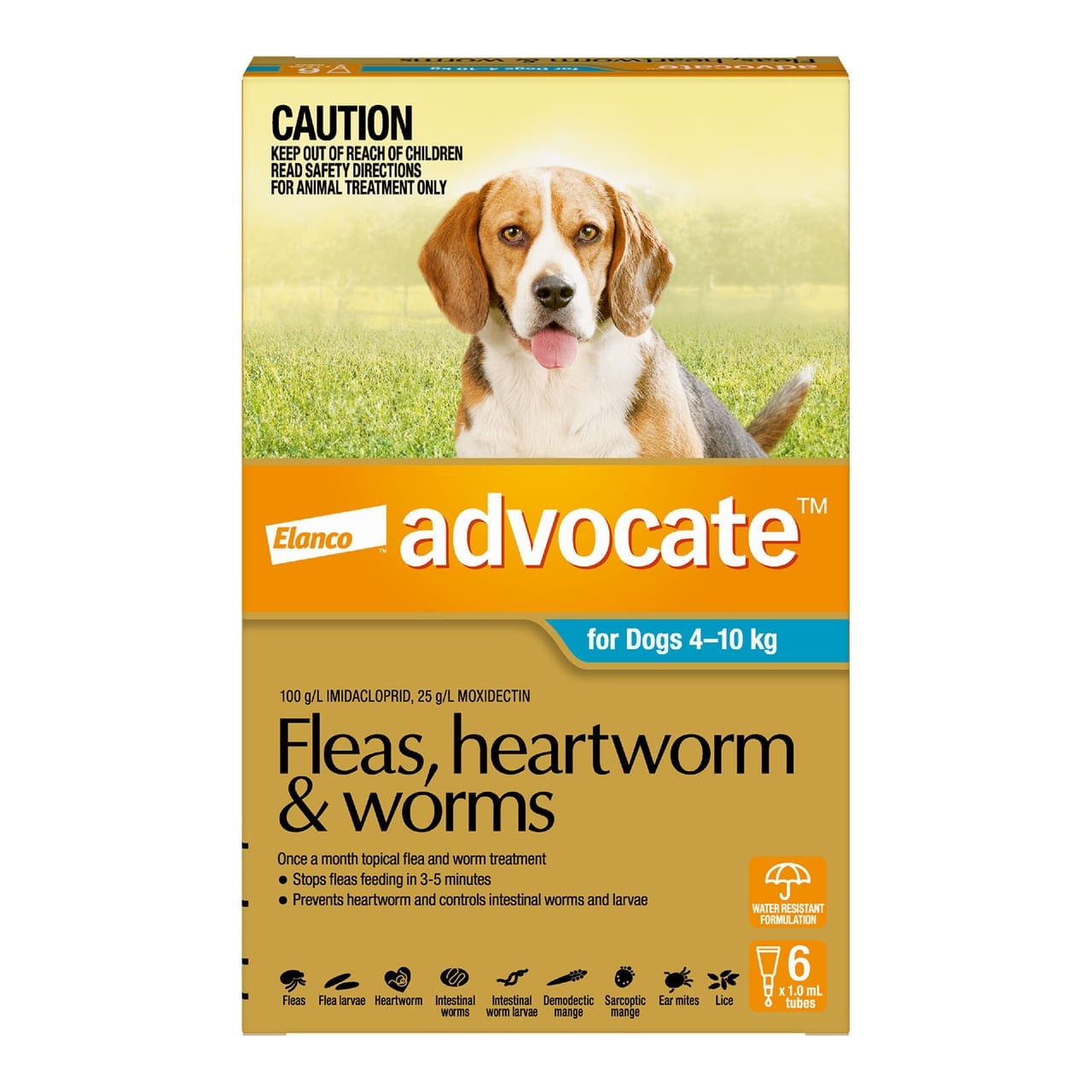Advocate for Dogs 4-10 kg - 6 Pack, flea and worm treatment for pets, effective and safe.
