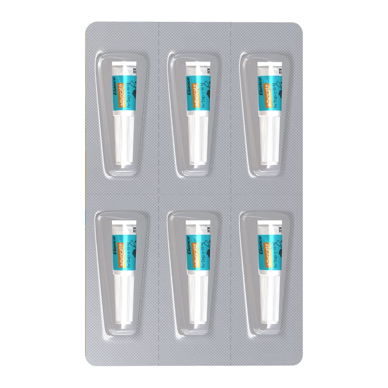 Advocate for Dogs 4-10 kg, 6 pack of color-coded pipettes for pet health.