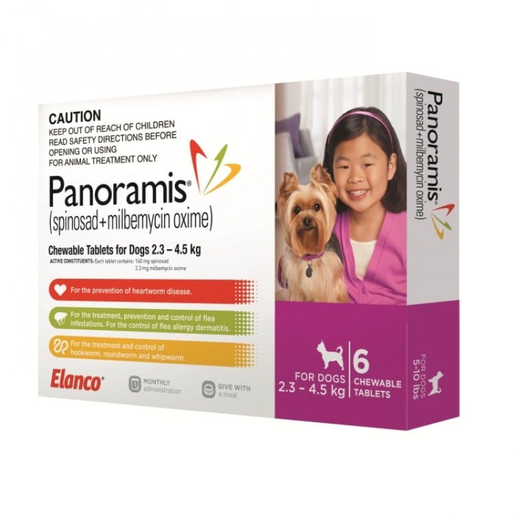 Comfortis PLUS chewable tablets for dogs 2.3-4.5 kg, pink packaging, 6 count for pet health.