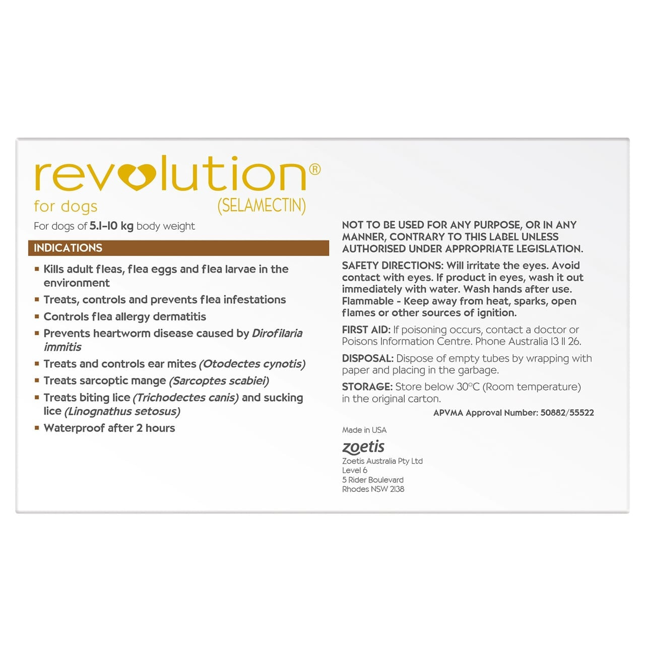 Revolution for Dogs 5.1-10 kg, brown packaging, 3-pack treatment for fleas and heartworm.