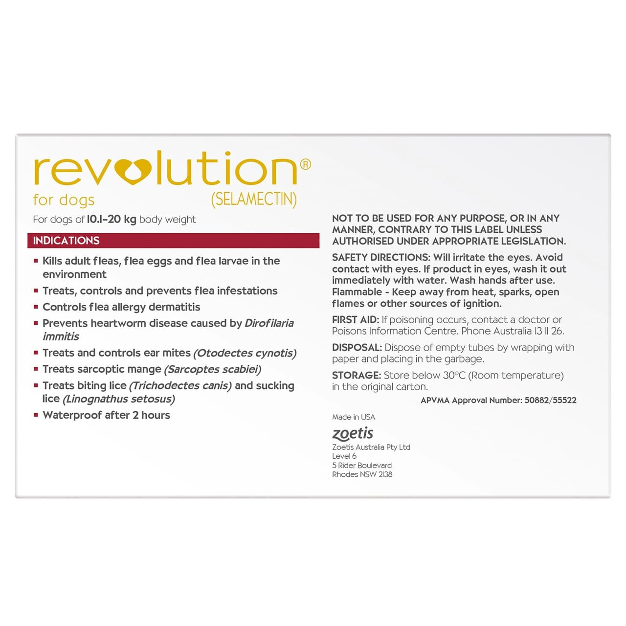 Revolution for Dogs 10.1-20kg, red packaging, 3 pack, flea and tick prevention.