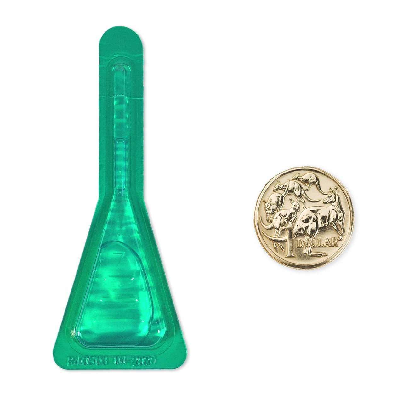 Frontline Plus for Cats - 6 Pack, green applicator next to a coin for size reference.
