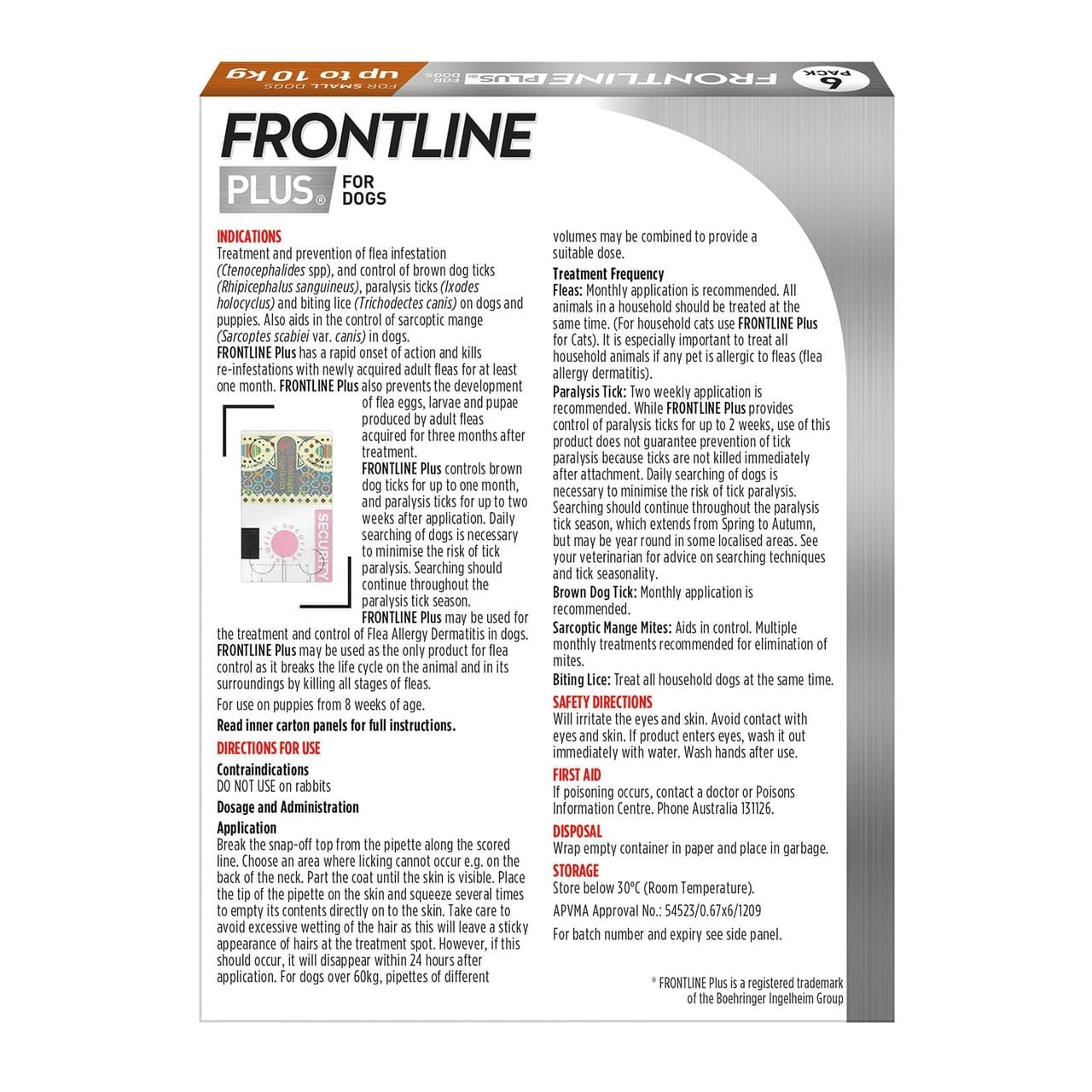 Frontline Plus for Small Dogs up to 10kg, 6-pack, effective flea and tick preventative.