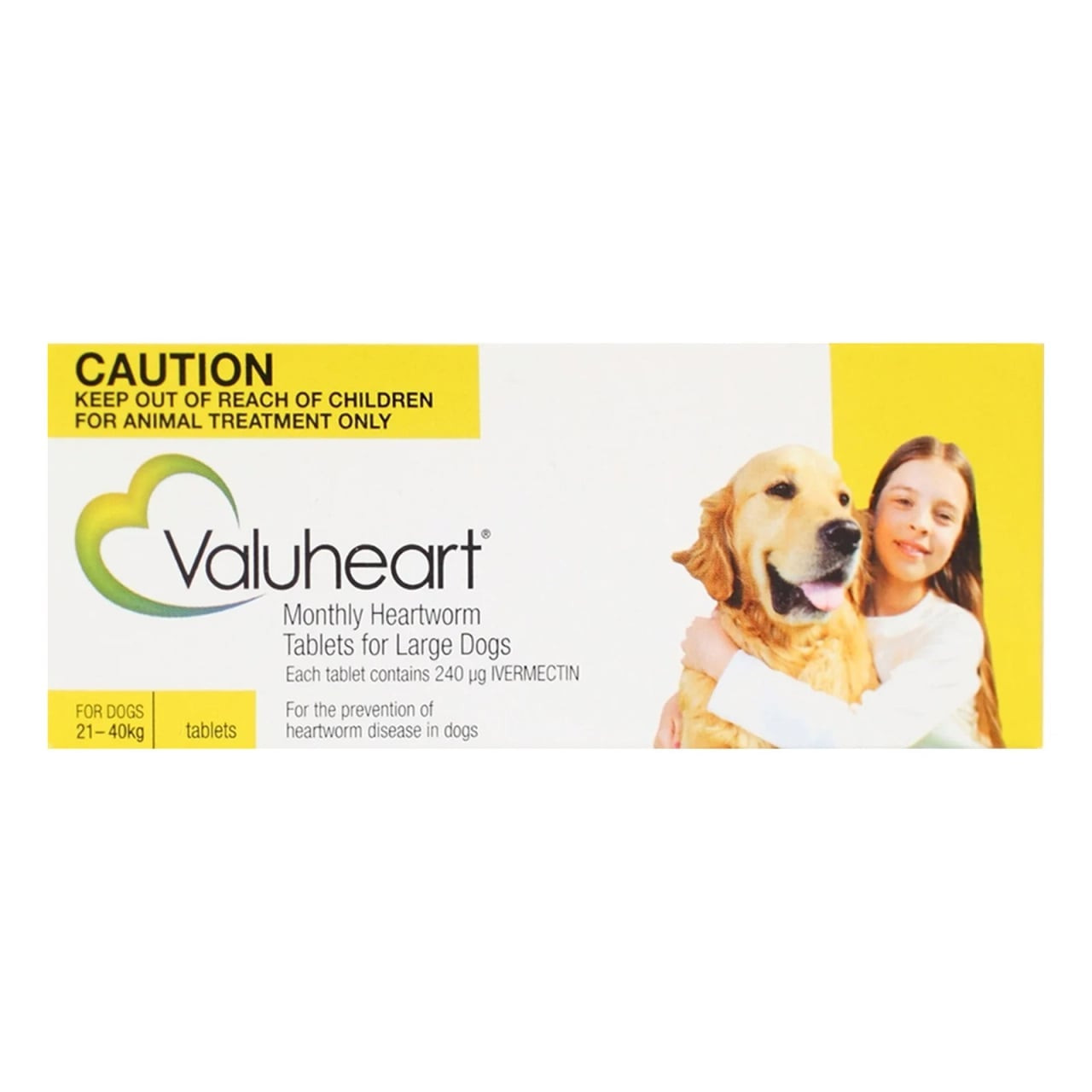 Valuheart heartworm tablets for large dogs, yellow packaging, 6 tablets for 21-40kg.