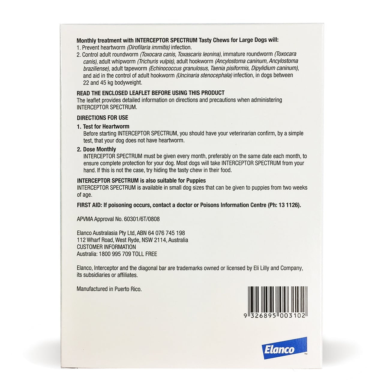 Interceptor Chews for Large Dogs 23-45 kg - Blue 6 Pack, effective monthly heartworm treatment.