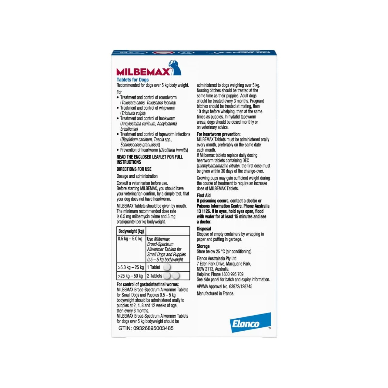 Milbemax Allwormer for dogs over 5kg, 2 tablets, pet health treatment packaging.