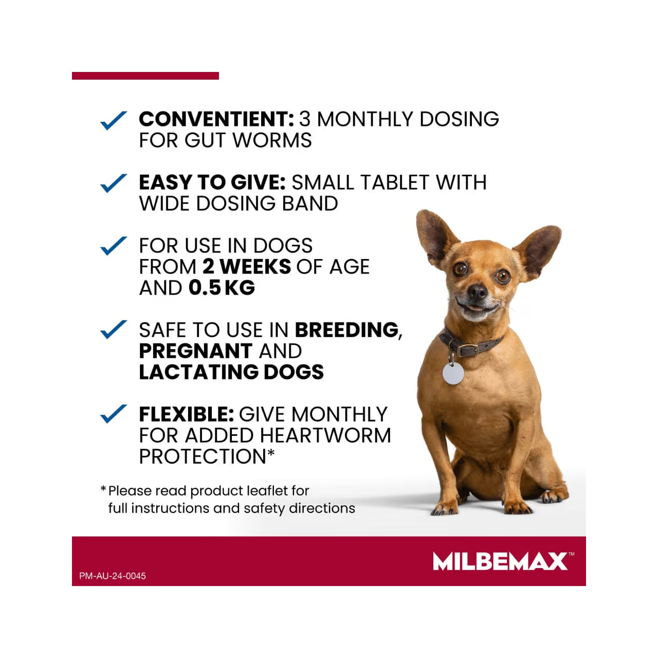 Milbemax Allwormer for small dogs 0.5-5kg, 2 tablets, promotes gut health and worm protection.