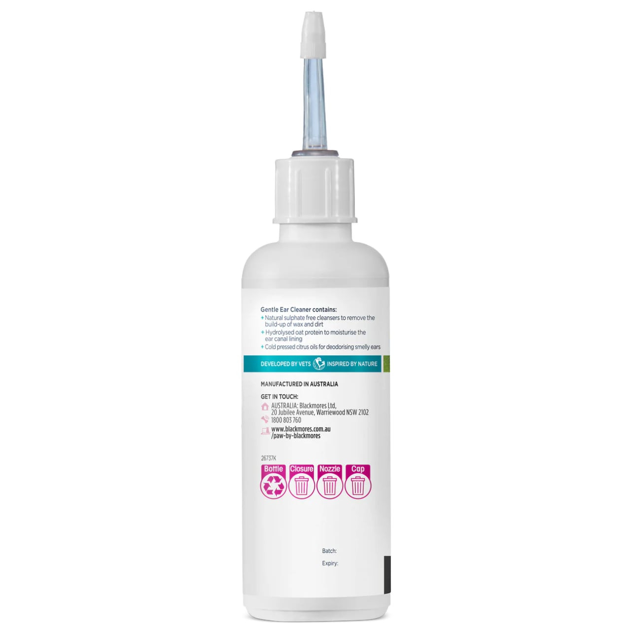 PAW Gentle Ear Cleaner for Dogs & Cats 120ml, featuring a precise applicator tip for easy use.