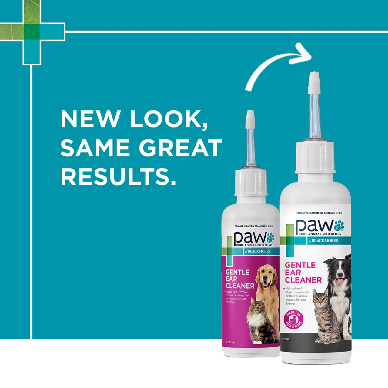 PAW Gentle Ear Cleaner for Dogs & Cats 120ml with updated packaging for effective pet ear care.