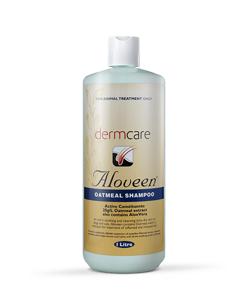 Dermcare Aloveen Oatmeal Shampoo 1L, ideal for dog and cat skin health.