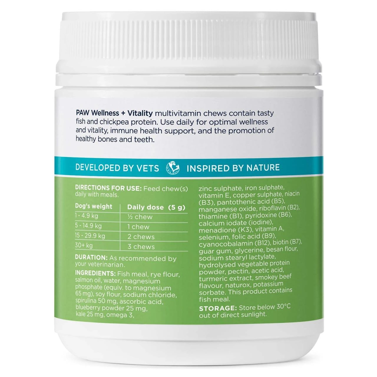 PAW Wellness & Vitality Multivitamin for Dogs, 300g, supports immune health and vitality.